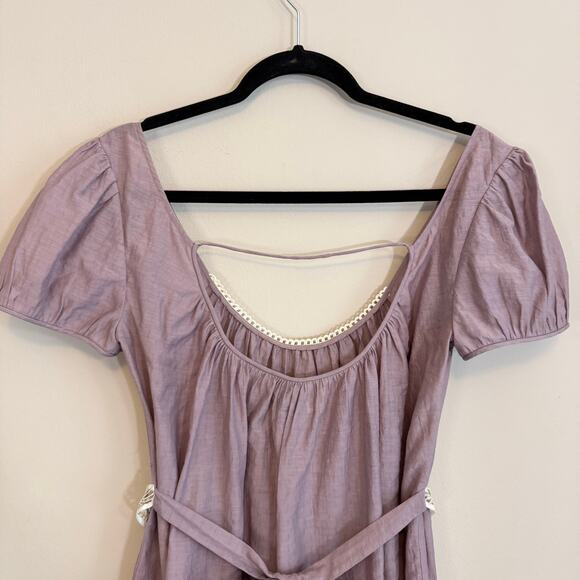 Emannuelle Junqueira Blouse Womens L Purple Scoop Neck Belted Puff Sleeve Formal - Picture 6 of 9